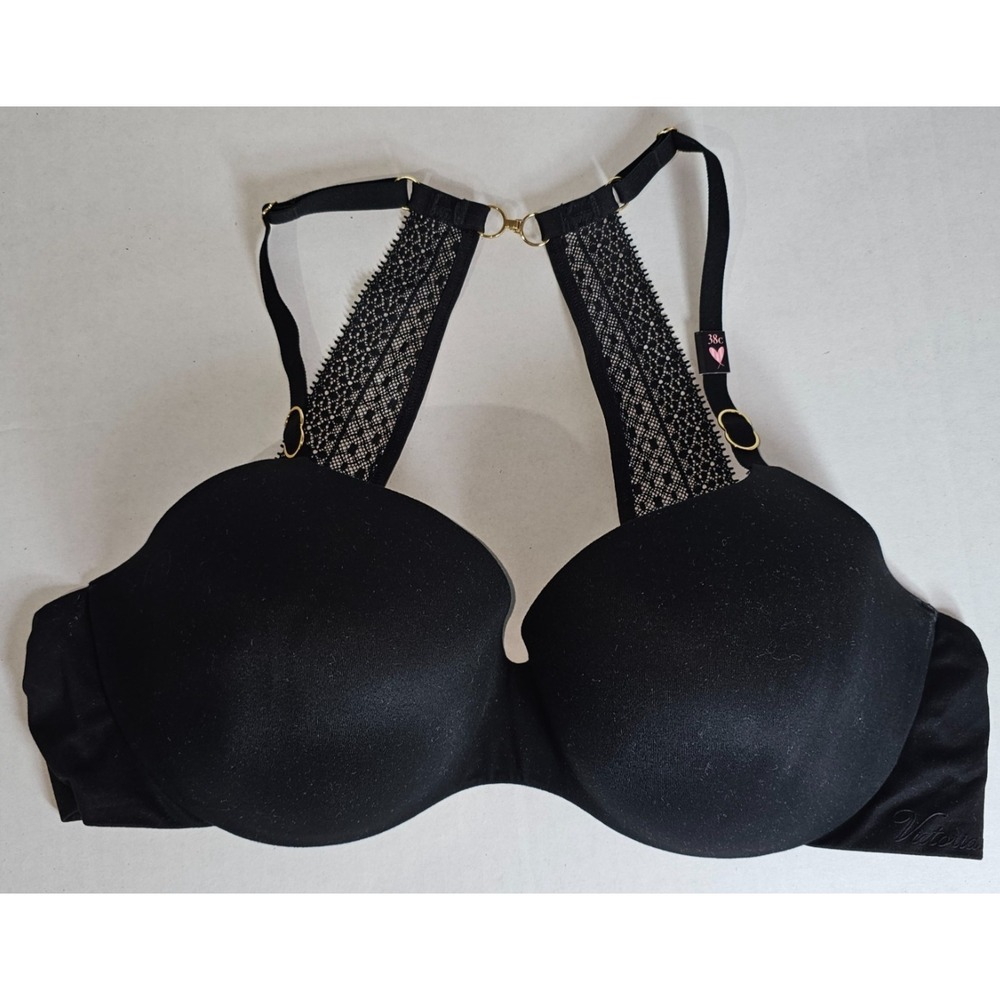 VS  Victoria Secret Incredible Lace T-Back Lightly Lined Bra 38C Black New W Tag